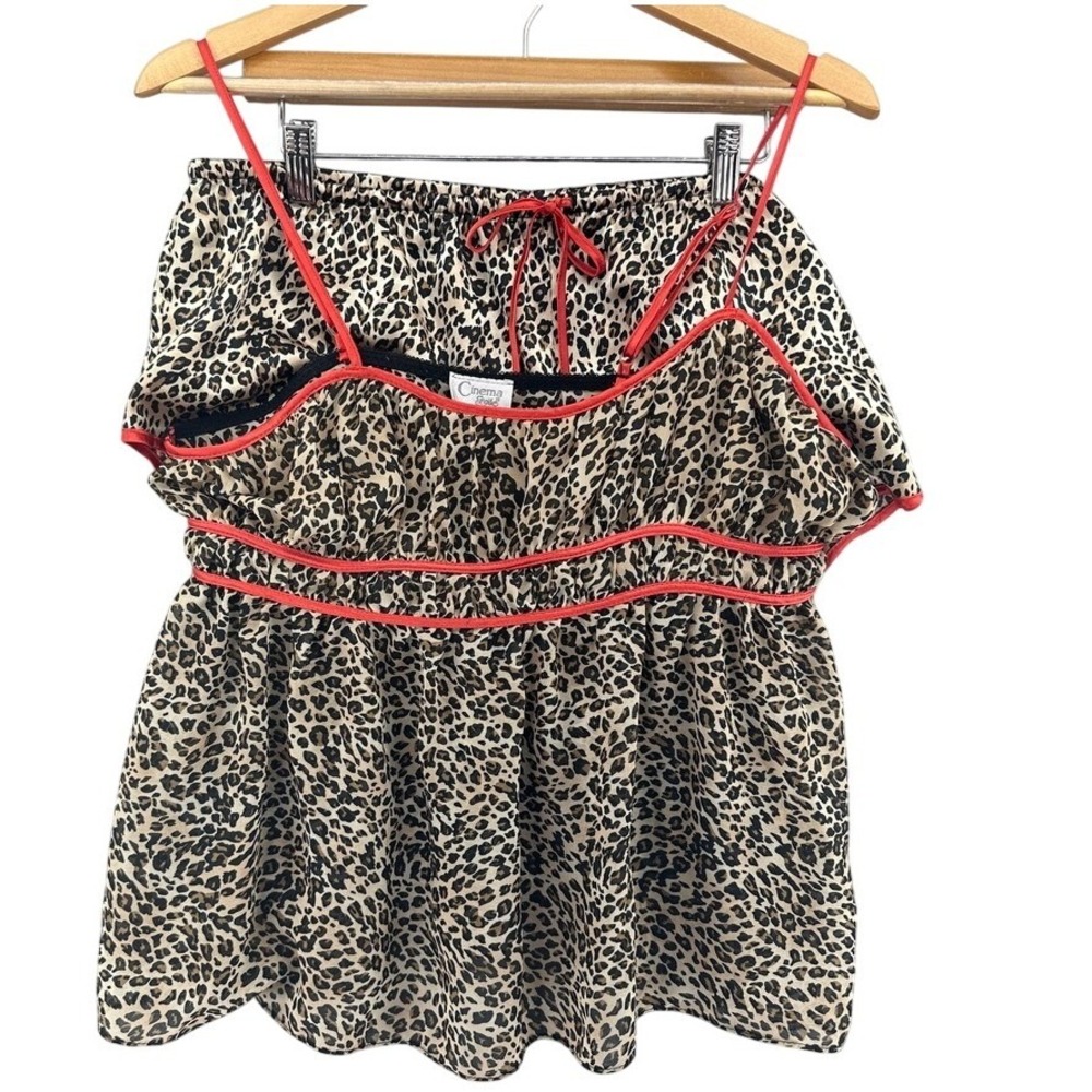 Cinema Etoile Leopard Print Babydoll Pajama Set Coral Trim SZ L Sexy Mobwife Y2K